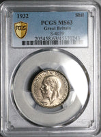 1932 PCGS MS 63 Shilling George V Great Britain Lion Crown Silver Coin (22121604C)