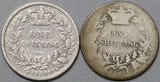 1859 1865 Victoria Shilling Great Britain Sterling Silver 2 Coins (23122603R)