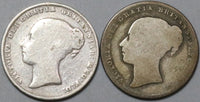 1859 1865 Victoria Shilling Great Britain Sterling Silver 2 Coins (23122603R)
