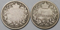1871 1872 Victoria Shilling Great Britain Sterling Silver 2 Coins (23122604R)