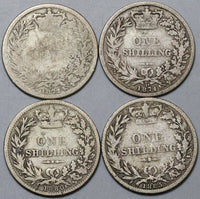 1872 1874 1880 1885 Victoria Shilling Great Britain Sterling 4 Silver Coins (23122605R)