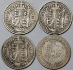 1889 1890 1892 1894 Victoria Shilling Great Britain Sterling Silver Coins (22070506R)