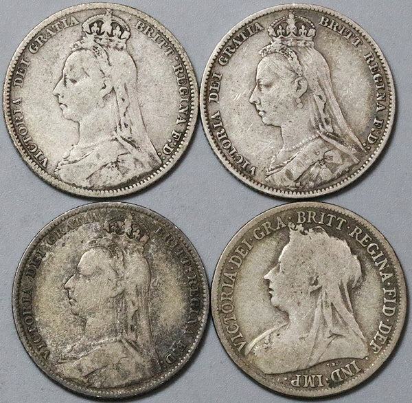 1889 1890 1892 1894 Victoria Shilling Great Britain Sterling