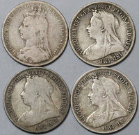 1892 1894 1897 1898 Victoria Shilling Great Britain Sterling Silver Coins (22070507R)