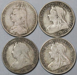 1892 1894 1897 1898 Victoria Shilling Great Britain Sterling Silver Coins (22070507R)