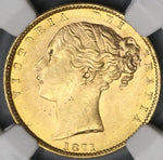 1871 NGC MS 64 Victoria Gold Sovereign Great Britain Shield Reverse Die 29 Coin (19033101C)