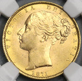 1871 NGC MS 64 Victoria Gold Sovereign Great Britain Shield Reverse Die 29 Coin (19033101C)