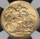 1872 NGC MS 63 Victoria Gold Sovereign Great Britain St George Coin (19030801C)