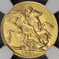 1914 NGC MS 62 Gold Sovereign Great Britain St George Pound Coin (19013001C)