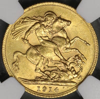 1914 NGC MS 62 Gold Sovereign Great Britain St George Pound Coin (19013001C)