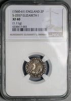 1560 NGC XF 40 Elizabeth I 2 Pence 1/2 Groat Great Britain Tudor England Hammered Silver Coin Pop 1/1 (22122102C)