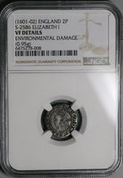 1601 NGC VF Elizabeth I 2 Pence 1/2 Groat Great Britain England Coin (22120302C)