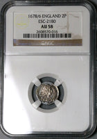 1678/6 NGC AU 58 Charles II 2 Pence Great Britain 1/2 Groat Overdate Silver Coin POP 1/1 (23013102C)