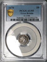 1679 PCGS AU 55 Charles II 2 Pence Great Britain 1/2 Groat Silver Coin (22111503C)