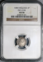 1684 NGC AU 58 Charles II 2 Pence 1/2 Groat Great Britain England Silver Coin (20061602C)
