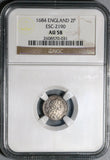 1684 NGC AU 58 Charles II 2 Pence 1/2 Groat Great Britain England Silver Coin (20061602C)