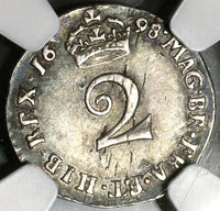 1698 NGC AU 55 William III 2 pence Great Britain Rare Silver 1/2 Groat Coin (19121903C)
