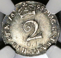 1698 NGC AU 55 William III 2 pence Great Britain Rare Silver 1/2 Groat Coin (19121903C)
