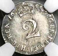 1698 NGC AU 55 William III 2 pence Great Britain Rare Silver 1/2 Groat Coin (19121903C)