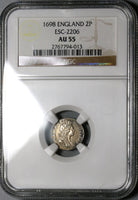 1698 NGC AU 55 William III 2 pence Great Britain Rare Silver 1/2 Groat Coin (19121903C)