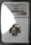 1710 NGC AU 58 Anne 2 Pence Great Britain England Silver 1/2 Groat Coin POP 1/1 (20012902C)