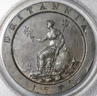1797 PCGS AU 58 George III 2 Pence Cartwheel Soho Great Britain Coin (21062601D)