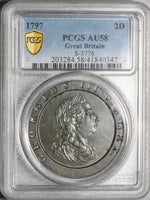 1797 PCGS AU 58 George III 2 Pence Cartwheel Soho Great Britain Coin (21062601D)