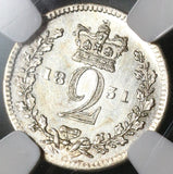 1831 NGC MS 62 William IV Great Britain 2 Pence Maundy Silver 1/2 Groat Coin (19122003C)