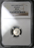 1831 NGC MS 62 William IV Great Britain 2 Pence Maundy Silver 1/2 Groat Coin (19122003C)