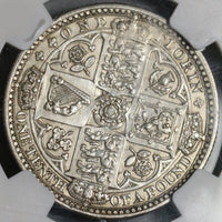 1849 NGC AU Det Victoria Gothic Florin Great Britain 2 Shillings Godless Silver Coin 20091604D