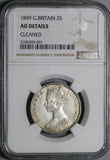 1849 NGC AU Det Victoria Gothic Florin Great Britain 2 Shillings Godless Silver Coin 20091604D