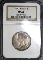 1849 NGC MS 64 Gothic Florin Victoria Great Britain Silver Coin (19072101D)