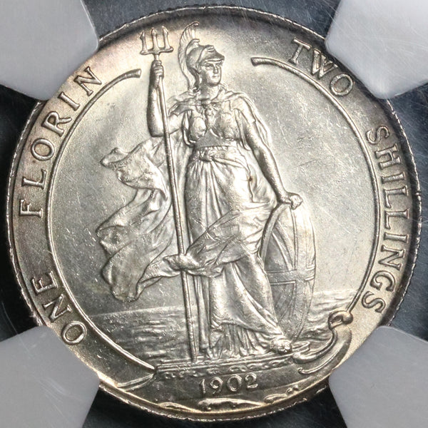 1902 NGC MS 62 Edward VII Florin Great Britain Sterling Silver Coin (21081701D)