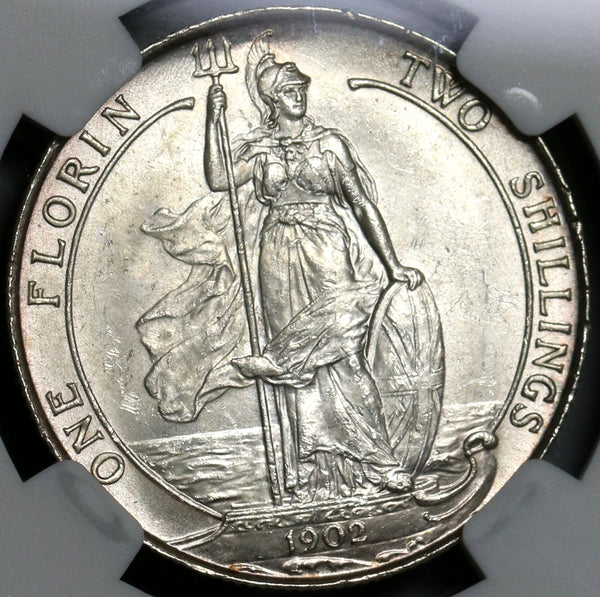 1902 NGC MS 63+ Edward VII Florin Great Britain Sterling Silver Coin (20111701C)