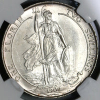 1902 NGC MS 63+ Edward VII Florin Great Britain Sterling Silver Coin (20111701C)