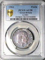 1904 PCGS AU 58 Florin Edward VII Great Britain Rare Silver Coin (22021203C)