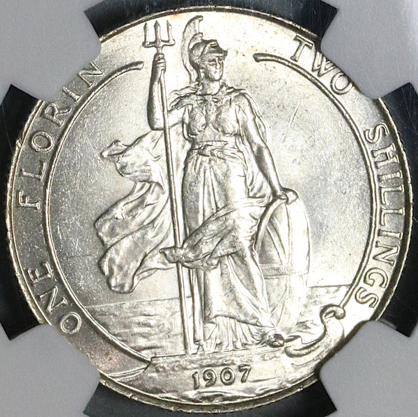 1907 NGC MS 62 Florin Edward VII Great Britain 2 Shillings Coin (22052201C)