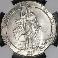 1907 NGC MS 62 Florin Edward VII Great Britain 2 Shillings Coin (22052201C)