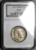 1907 NGC XF 40 Florin Edward VII Great Britain Silver 2 Shilling Coin (20021604C)