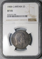 1908 NGC XF 45 Florin Edward VII Great Britain 2 Shillings Britannia Coin (23021102C)