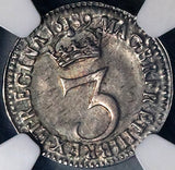 1689 NGC AU 58 William Mary 3 Pence Great Britain Silver Coin POP 1/0 (21100602C)