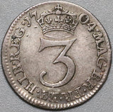 1704 Anne 3 Pence Silver VF England Great Britain Sterling Coin (21022004R)