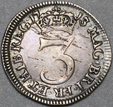 1713 Anne 3 Pence Great Britain Very Fine VF Queen Sterling Silver Coin (22050202R)