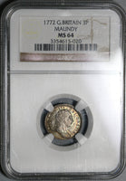 1772 NGC MS 64 George III 3 Pence Great Britain Silver Colonial Coin POP 1/2 (21032602C)