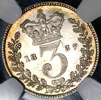 1837 NGC AU 58 William IV Great Britain 3 Pence Rare Silver Coin POP 1/0 (22091902D)