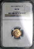 1837 NGC AU 58 William IV Great Britain 3 Pence Rare Silver Coin POP 1/0 (22091902D)