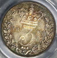 1861 PCGS MS 64 Victoria 3 Pence Great Britain Silver Coin (18110405C)