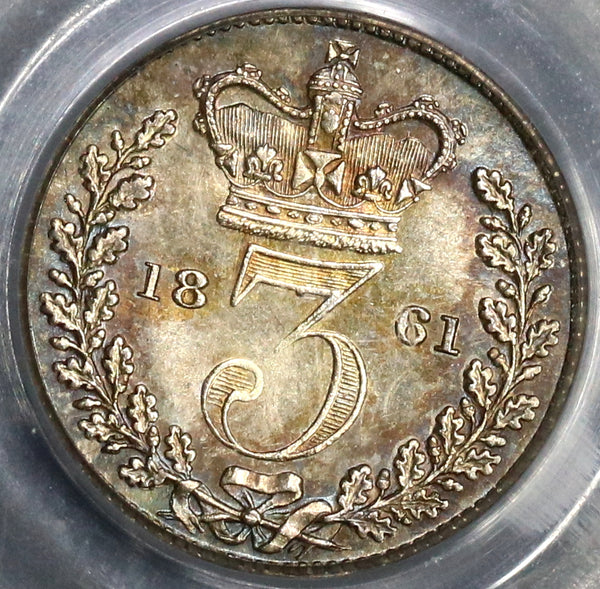 1861 PCGS MS 64 Victoria 3 Pence Great Britain Silver Coin