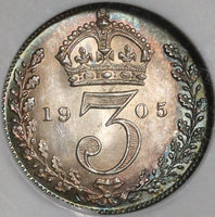 1905 NGC MS 65 Edward VII 3 Pence Great Britain Silver Coin (20042302C)
