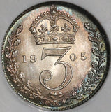 1905 NGC MS 65 Edward VII 3 Pence Great Britain Silver Coin (20042302C)